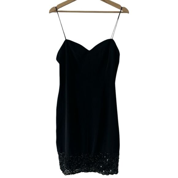 Vintage Niteline Black Sequin Lace Slip Dress Size 12 Y2K 90s Della Roufogali - Picture 1 of 2